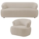 Ver imagem 1 de Kit Sofá 3 Lugares para Sala 198cm com 01 Poltrona Orgânica Florea M05 Bouclê Creme - Lyam Decor