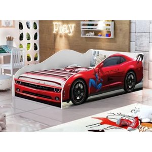 Cama Carro Solteiro Infantil Meninos Adesivada Personagens Mdf com Colchão- Av:homem Aranha