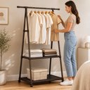Ver imagem 3 de Arara Multiuso para Roupas Fixa com Prateleiras - Preta