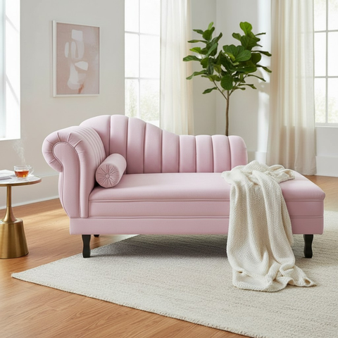 Recamier Decorativo Divã Amsterdã 147cm Lado Direito Couro Rosa Bebê