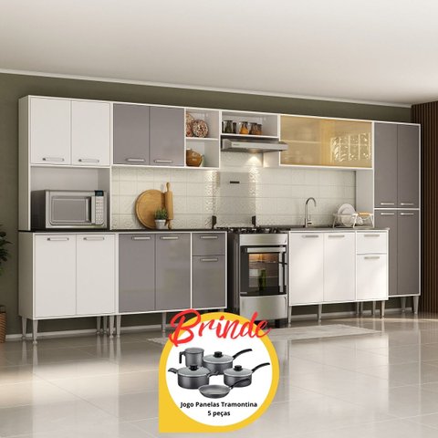 Armário de Cozinha Modulada Completa Compacta 399cm com Balcão de Pia Multimóveis MP2279 