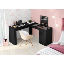 Escrivaninha e Penteadeira Camarim Star com Espelho Preto Fosco - Ninho Decor - 1