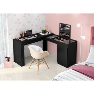 Escrivaninha e Penteadeira Camarim Star com Espelho Preto Fosco - Ninho Decor