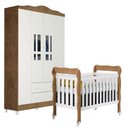 Ver imagem 1 de Berço Americano Lila e Guarda Roupa Infantil Ariel 4 Portas Branco Acetinado Amadeirado - Carolina