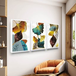 Quadro Decorativo Sala Folhagens Flores Tons Amarelo - 2