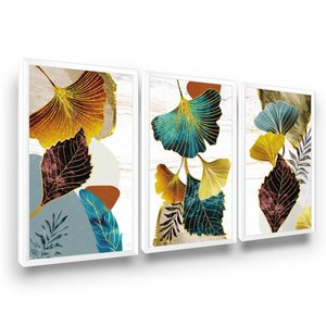 Quadro Decorativo Sala Folhagens Flores Tons Amarelo