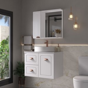 Conjunto para Banheiro Catarina 70cm Suspenso Fabribam - Gabinete, Espelheira, Cuba e Vidro