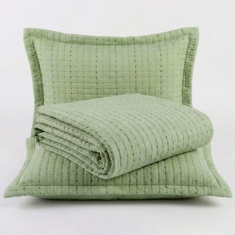 Kit Cobre Leito Bordare Queen 300 Fios Colcha Luxo Toque de Algodão 3 Peças Verde Pistache