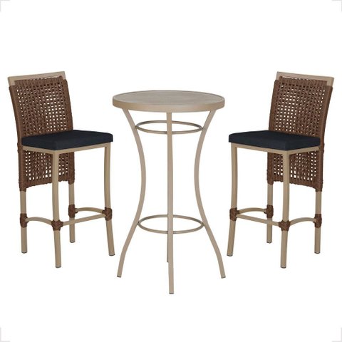 Mesa Bistro e 2 Banquetas Roma Fendi Corda Náutica 12 Trama Original