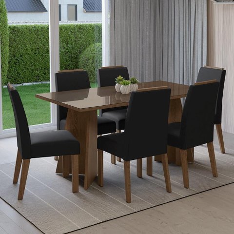 Conjunto Sala de Jantar Tampo de Vidro 6 Cadeiras Rustic/oxford Madrid Madesa