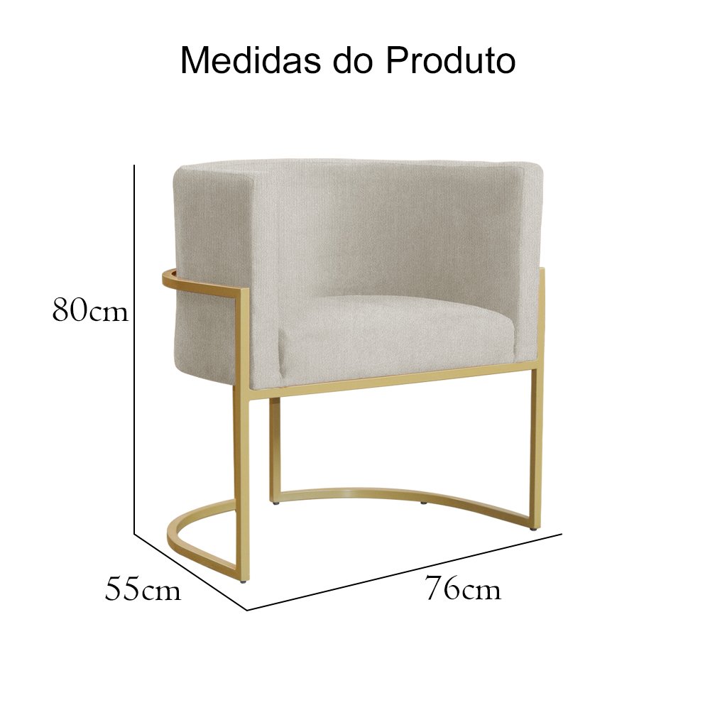 Poltrona Luana Suede Bege Base Metálica Dourada - Vallisa Decor - 4