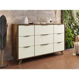 Cômoda Buffet 9 Gavetas - Olimpia-Braúna/Off White- Móveis Europa - 1