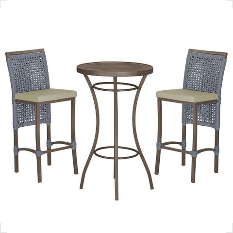 Mesa Bistrô e 2 Banquetas Roma Marrom Corda Estofado 7 Trama Prata