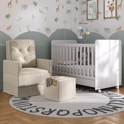 Quarto de Bebê com Poltrona Amamentação Puff e Berço Americano 3x1 com Colchão Pimpolho Multimóveis  - 1