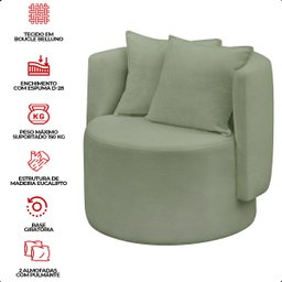 Poltrona Orgânica Base Giratória Maya Boucle Verde Redonda Decorativa - Arkell - 7