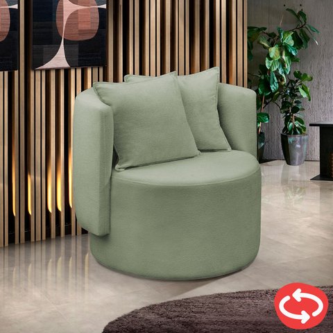Poltrona Orgânica Base Giratória Maya Boucle Verde Redonda Decorativa - Arkell