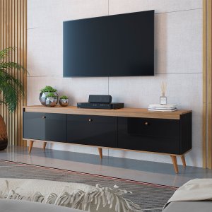 Rack Retrô para Sala de TV Até 60’ com Pés Palito 180 Cm Viena Preto Mel MDP - ClickLar