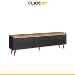 Rack Retrô para Sala de TV Até 60’ com Pés Palito 180 Cm Viena Preto Mel MDP - ClickLar - 2