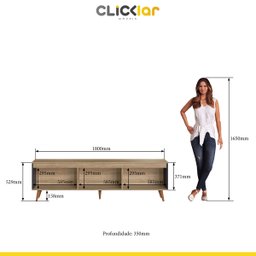 Rack Retrô para Sala de TV Até 60’ com Pés Palito 180 Cm Viena Preto Mel MDP - ClickLar - 5