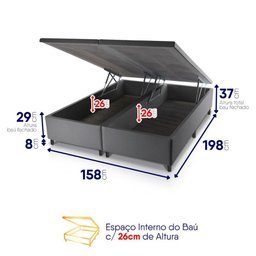 Conjunto Box Baú Cinza Cairo Cinza Molas Ensacadas Queen 158x198x71 - King House - 6
