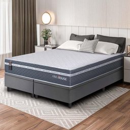 Conjunto Box Baú Cinza Cairo Cinza Molas Ensacadas Queen 158x198x71 - King House - 1
