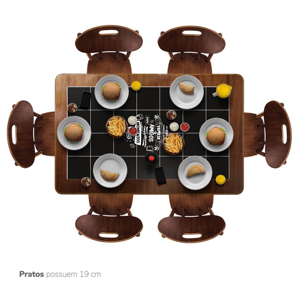 Mesa retangular para varanda gourmet em madeira e 28 azulejos com 6 cadeiras de madeira - Familia e  - 3