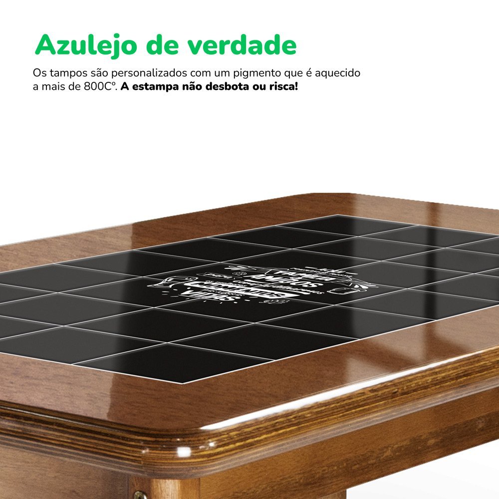 Mesa retangular para varanda gourmet em madeira e 28 azulejos com 6 cadeiras de madeira - Familia e  - 6