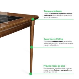 Mesa retangular para varanda gourmet em madeira e 28 azulejos com 6 cadeiras de madeira - Familia e  - 12
