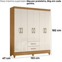 Ver imagem 3 de Guarda Roupa Casal Panama 6p 153 Cm Freijo Off White Moval