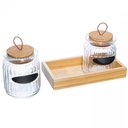 Ver imagem 4 de Conjunto 2 Porta Temperos Vidro 260ml Bandeja Madeira Lyor Pote para Grãos Condimentos