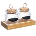Ver imagem 1 de Conjunto 2 Porta Temperos Vidro 260ml Bandeja Madeira Lyor Pote para Grãos Condimentos