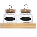Ver imagem 3 de Conjunto 2 Porta Temperos Vidro 260ml Bandeja Madeira Lyor Pote para Grãos Condimentos