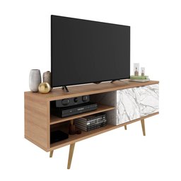 Rack para TV até 55 polegadas com 2 Portas 160cm R1482 Tecno Mobili Videira Amêndoa/Mármore Branco - 6