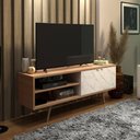 Ver imagem 1 de Rack para TV até 55 polegadas com 2 Portas 160cm R1482 Tecno Mobili Videira Amêndoa/Mármore Branco