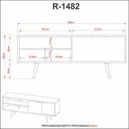 Rack para TV até 55 polegadas com 2 Portas 160cm R1482 Tecno Mobili Videira Amêndoa/Mármore Branco - 3