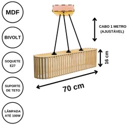 Luminária Pendente Via Láctea Modelo Ripado -:mdf Cru - 4