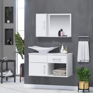 Conjunto New Stilo Gabinete Armário Banheiro + Espelheira + Cuba