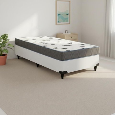 Cama Box com Colchão Solteiro Light D33 Espuma Pró Aditivada Branco Courino Ortobom