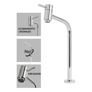 Torneira Cromada Inox com Bica Alta - de Sobrepor em Bancada e Mesa F133