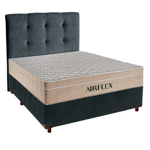 Cama Box e Colchão Casal Molas Ensacadas Airflex + Cabeceira Cinza