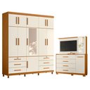 Ver imagem 1 de Guarda Roupa Casal Triton Plus 11 Portas com Espelho e Cômoda Ilhabela Cinamomo Off White - Móveis a