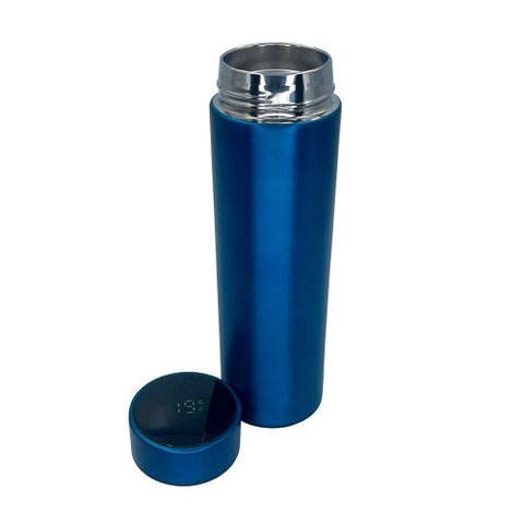 Garrafa Térmica com Medidor Temperatura Digital Squeeze Portátil Azul