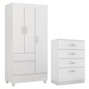 Ver imagem 1 de Kit Guarda Roupa Solteiro 3 Portas Wind Cômoda Astral Branco