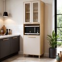 Ver imagem 1 de Paneleiro de Cozinha com Nicho 4 Portas e Vidro Reflecta Salvador Bege/Cinamomo/Off White