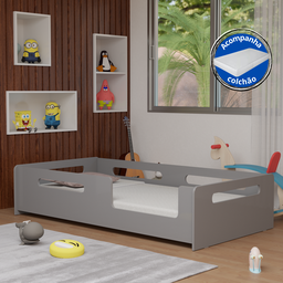 Cama Montessoriana Padrão Solteiro com Colchão em Mdf:cinza - 1