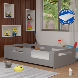 Cama Montessoriana Padrão Solteiro com Colchão em Mdf:cinza