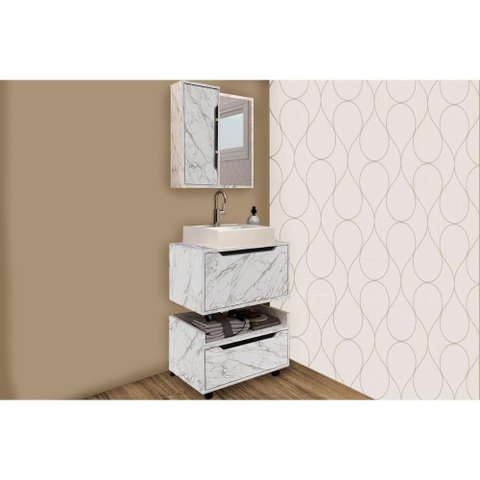 Gabinete de Banheiro Balcão Suspenso Bn3646 e Balcão C/ Rodízios Bn3647 60cm e Armário C/