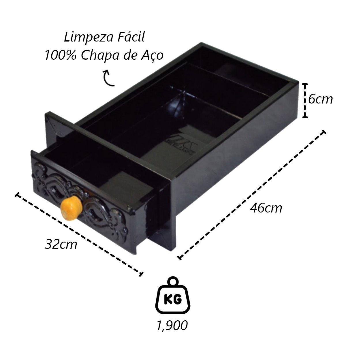 Gaveta Cinzeiro Lareira Chapa Aço Preta Colonial 46x32x6cm Metal Mig 605mtm - 2