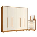 Ver imagem 1 de Guarda Roupa Casal Mercure 6 Portas e Cômoda New Veneza 05 Gavetas com Espelho Cinamomo Off White