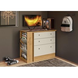 Cômoda com Mesa Giratoria Gamer Freijó/off White - Qmovi - 2